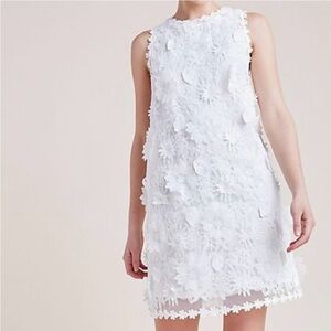 Eri + Ali Anthropologie Daisy Lace Appliqué Shift Dress Size Medium Retro Boho